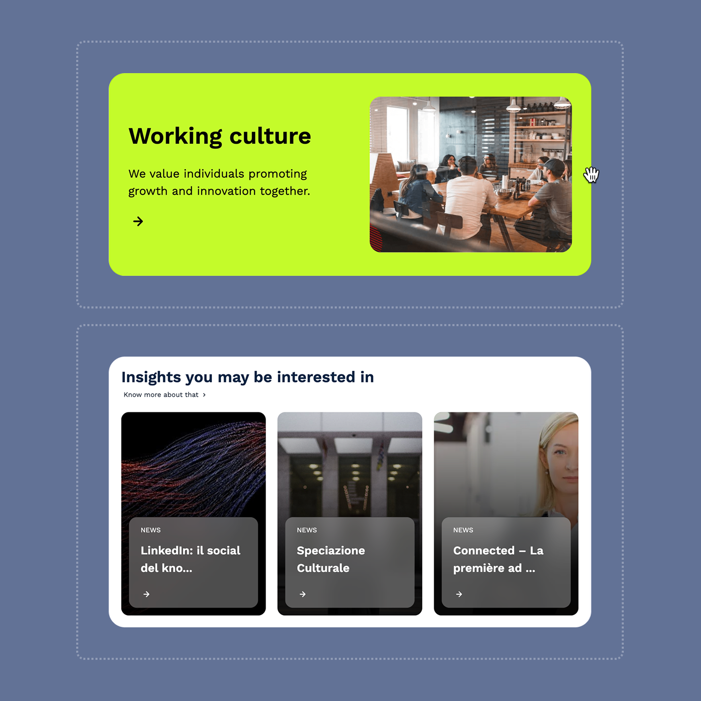 CMS e Site Builder — libreria di componenti e pagine gestite dalla piattaforma
