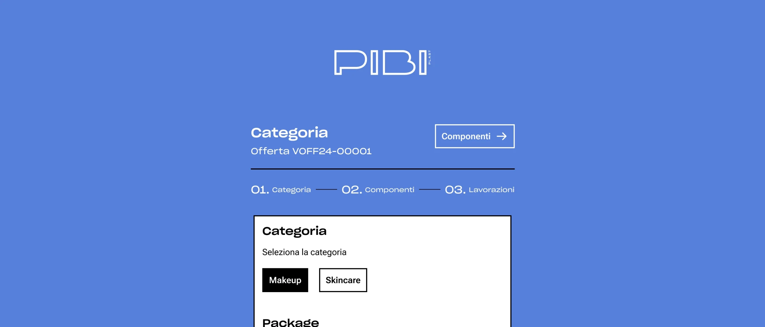 Configuratore offerte commerciali Pibiplast — packaging per la cosmetica