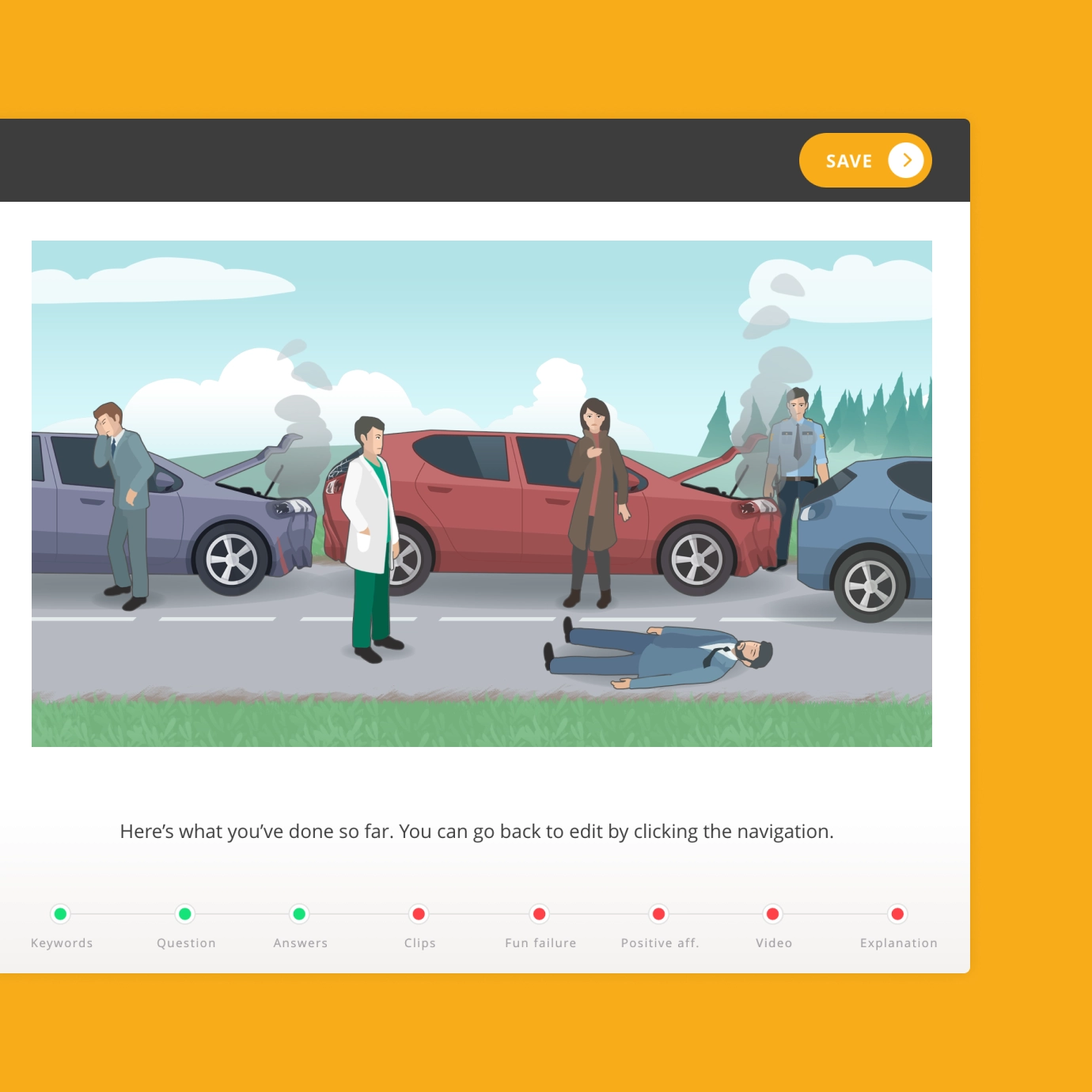 G.R.A.D.E. — schermate dell'app di e-learning gamificato