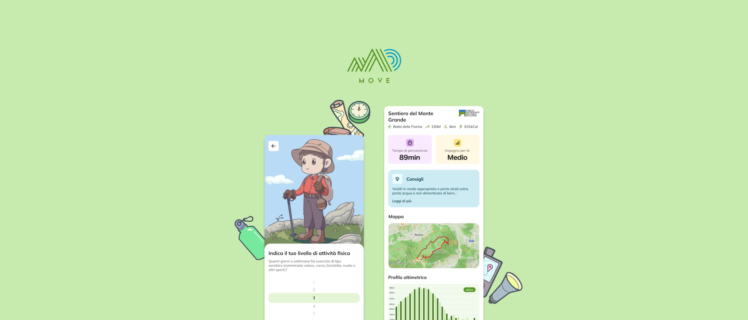 MOVE hike and bike — schermate dell'app per l'escursionismo personalizzato