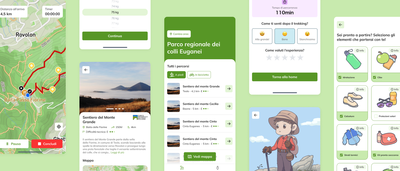 MOVE — schermata dell'app con i cartelli escursionistici e i percorsi disponibili