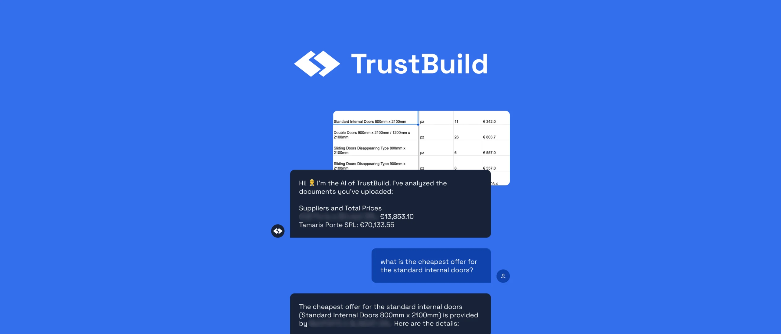 Trustbuild AI — interfaccia del comparatore di preventivi edili basato su AI